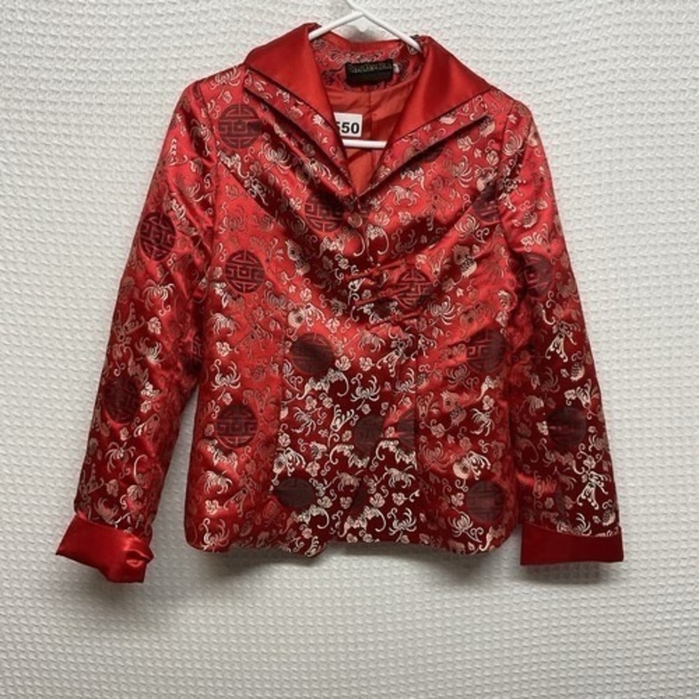 VTG River Thai Silk Suit 101 Red/Gold Oriental Dress Jacket Women XXL/US M Silk